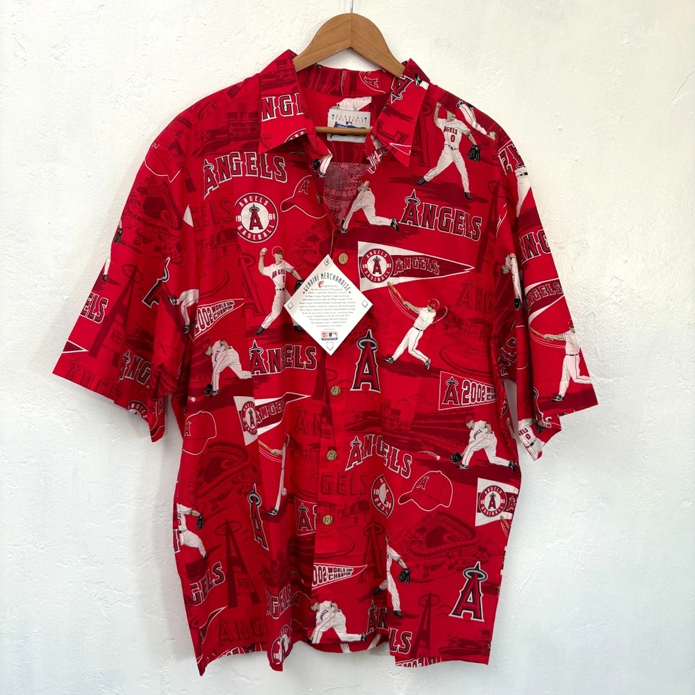 Reyn Spooner Sports Angels Baseball Shirt Men Size 2XL Red Short Sleeve New